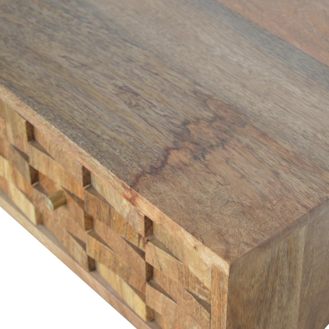 Tile Carved Console Table | Solid Mango Wood | Natural Finish | Hallway Display Table