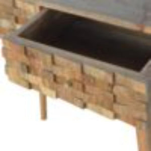 Tile Carved Console Table | Solid Mango Wood | Natural Finish | Hallway Display Table