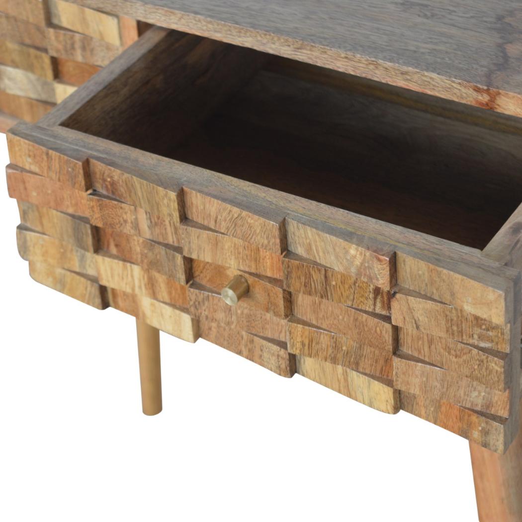 Tile Carved Console Table | Solid Mango Wood | Natural Finish | Hallway Display Table