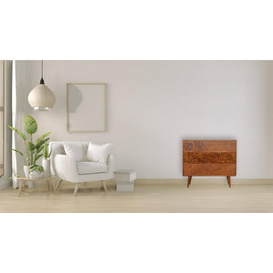 Tile Carved Storage Chest | Solid Mango Wood | Chestnut Finish | Artisan Drawer Cabinet