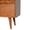 Tile Carved Storage Chest | Solid Mango Wood | Chestnut Finish | Artisan Drawer Cabinet