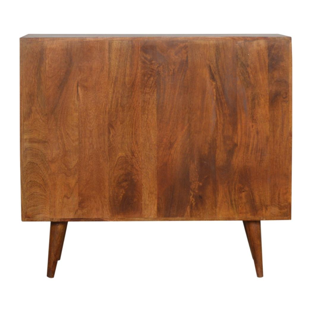 Tile Carved Storage Chest | Solid Mango Wood | Chestnut Finish | Artisan Drawer Cabinet