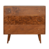 Tile Carved Storage Chest | Solid Mango Wood | Chestnut Finish | Artisan Drawer Cabinet