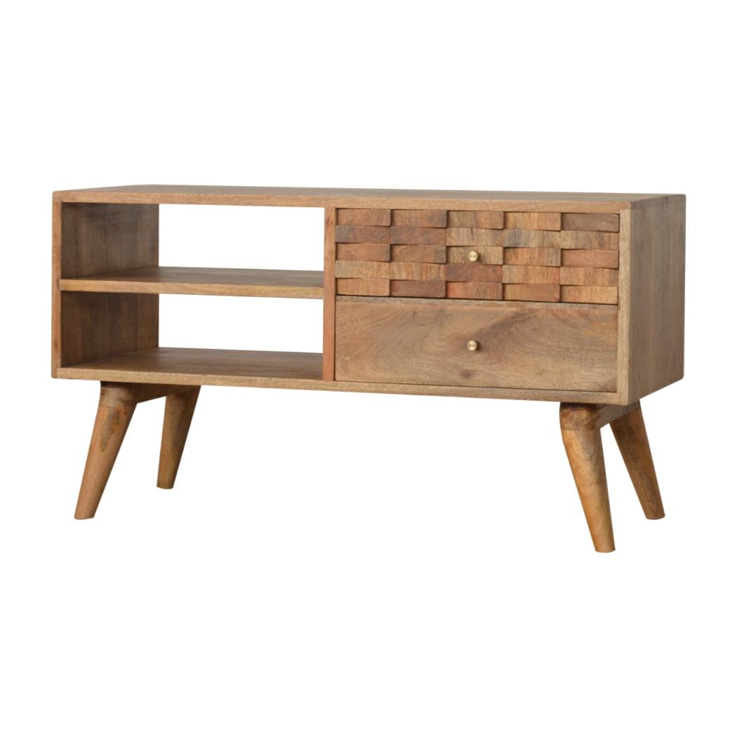 Tile Carved TV Unit | Decorative Media Storage | Statement Entertainment Cabinet