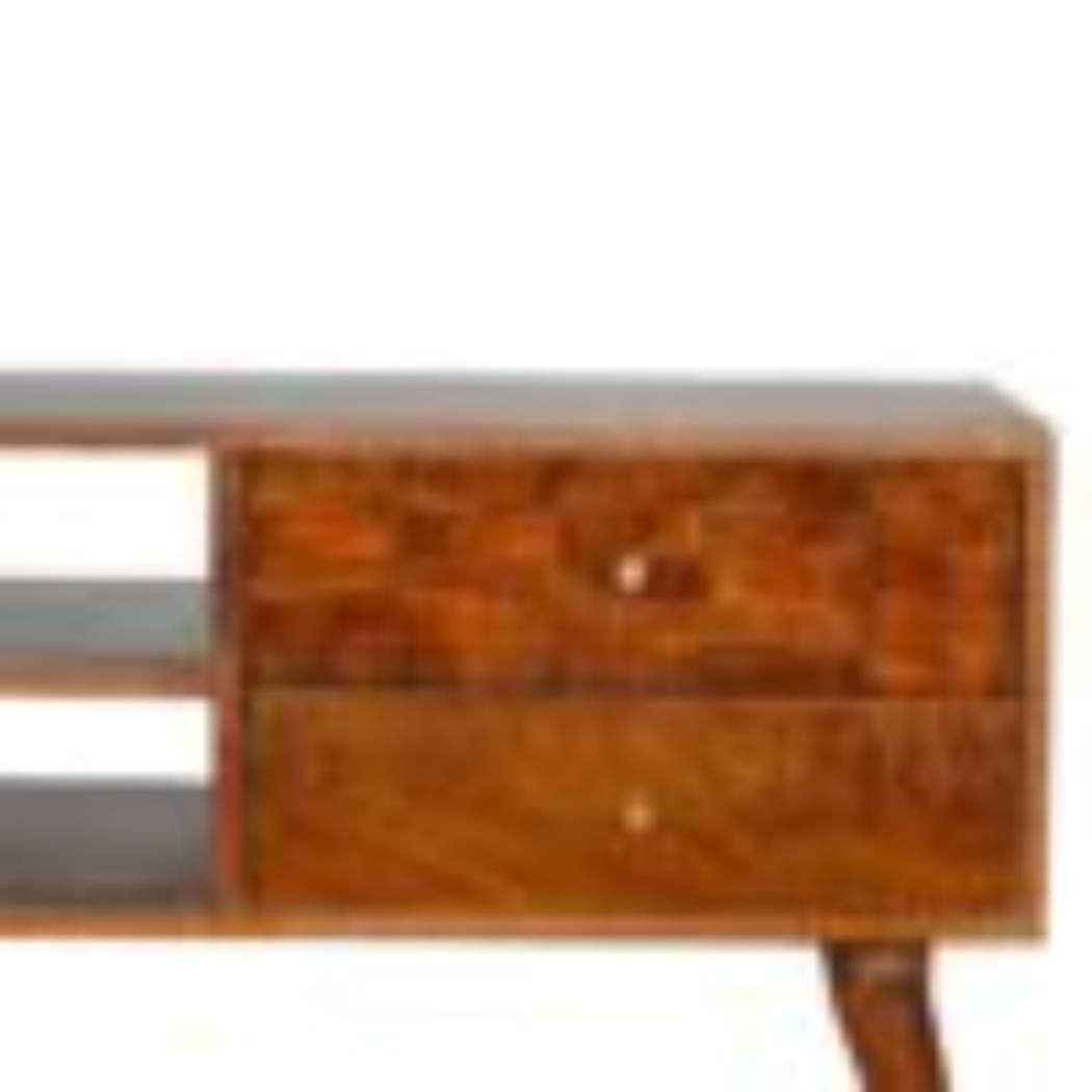 Tile Carved TV Unit | Solid Mango Wood | Chestnut Finish | Media Storage Console