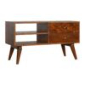 Tile Carved TV Unit | Solid Mango Wood | Chestnut Finish | Media Storage Console