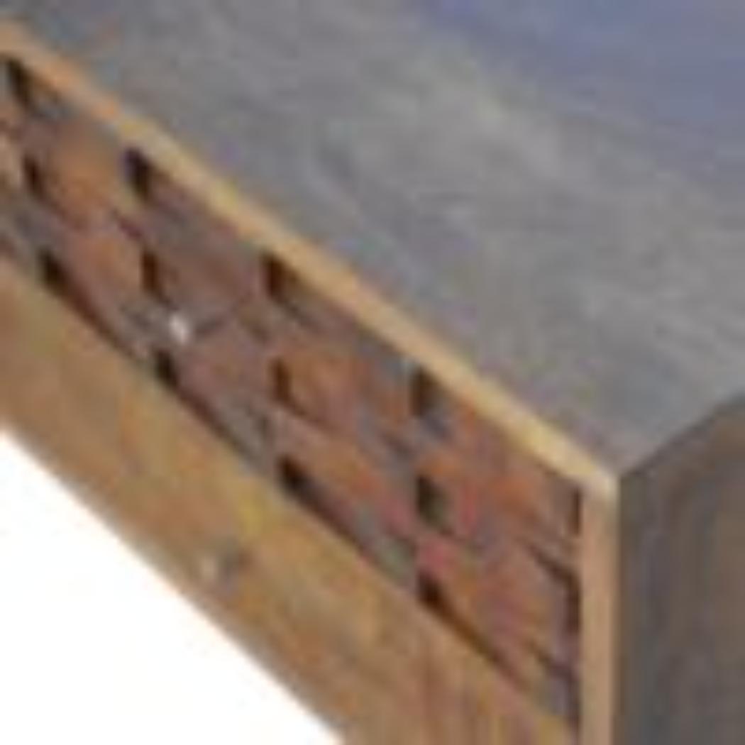 Tile Carved TV Unit | Solid Mango Wood | Chestnut Finish | Media Storage Console