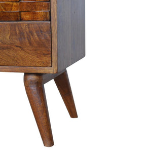 Tile Carved TV Unit | Solid Mango Wood | Chestnut Finish | Media Storage Console
