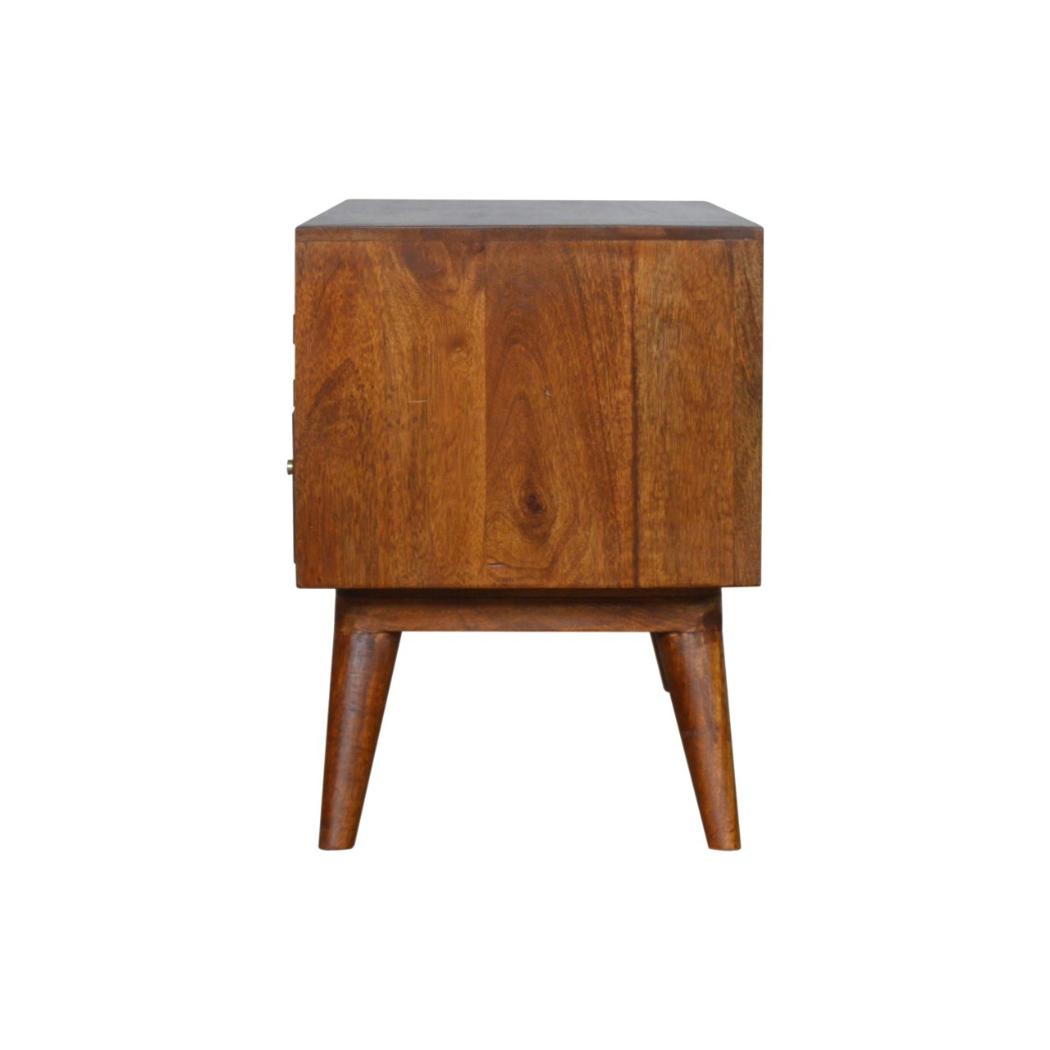 Tile Carved TV Unit | Solid Mango Wood | Chestnut Finish | Media Storage Console