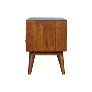 Tile Carved TV Unit | Solid Mango Wood | Chestnut Finish | Media Storage Console
