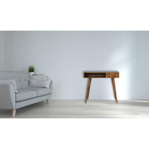 Tile Carved Writing Desk | Solid Mango Wood | Open Storage Slot | Artisan Office Table