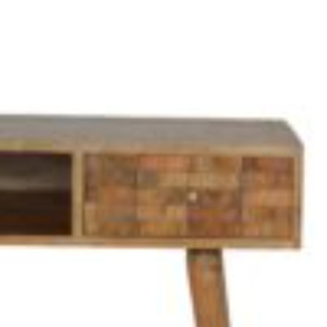 Tile Carved Writing Desk | Solid Mango Wood | Open Storage Slot | Artisan Office Table