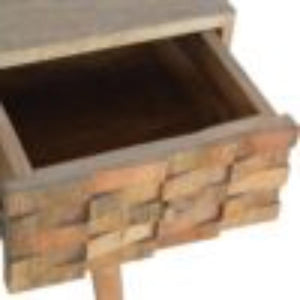 Tile Carved Writing Desk | Solid Mango Wood | Open Storage Slot | Artisan Office Table