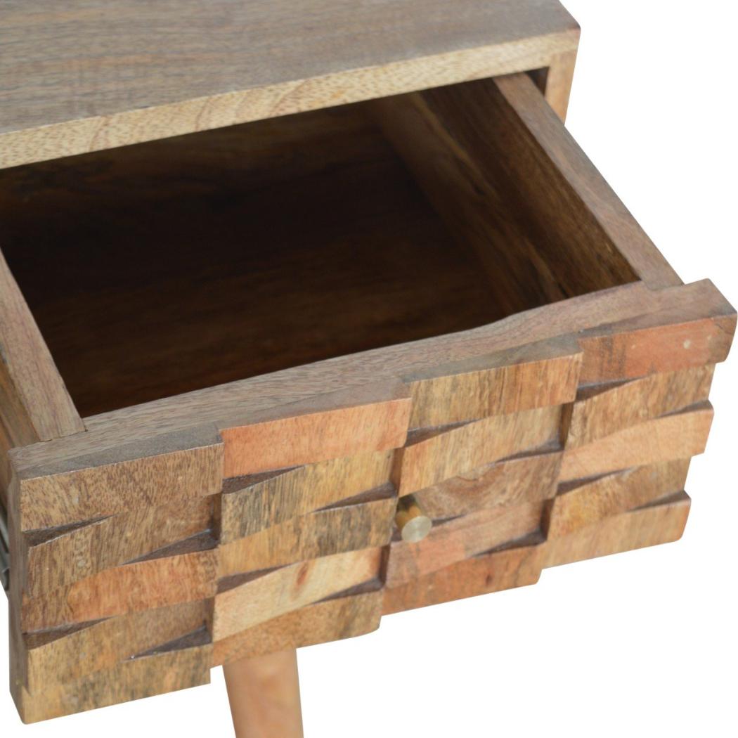 Tile Carved Writing Desk | Solid Mango Wood | Open Storage Slot | Artisan Office Table