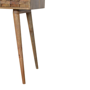 Tile Carved Writing Desk | Solid Mango Wood | Open Storage Slot | Artisan Office Table