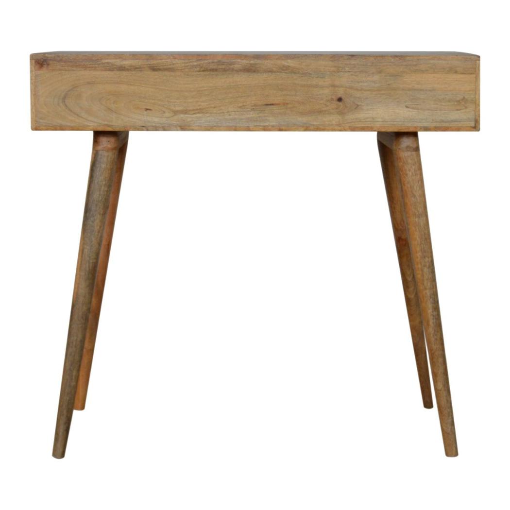 Tile Carved Writing Desk | Solid Mango Wood | Open Storage Slot | Artisan Office Table