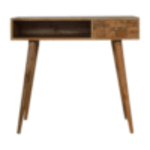 Tile Carved Writing Desk | Solid Mango Wood | Open Storage Slot | Artisan Office Table