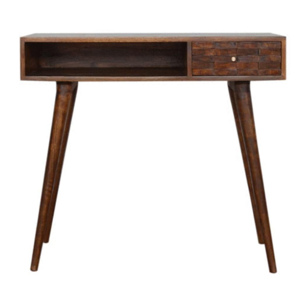 Tile Writing Desk | Solid Mango Wood | Chestnut Finish | Compact Home Office Table