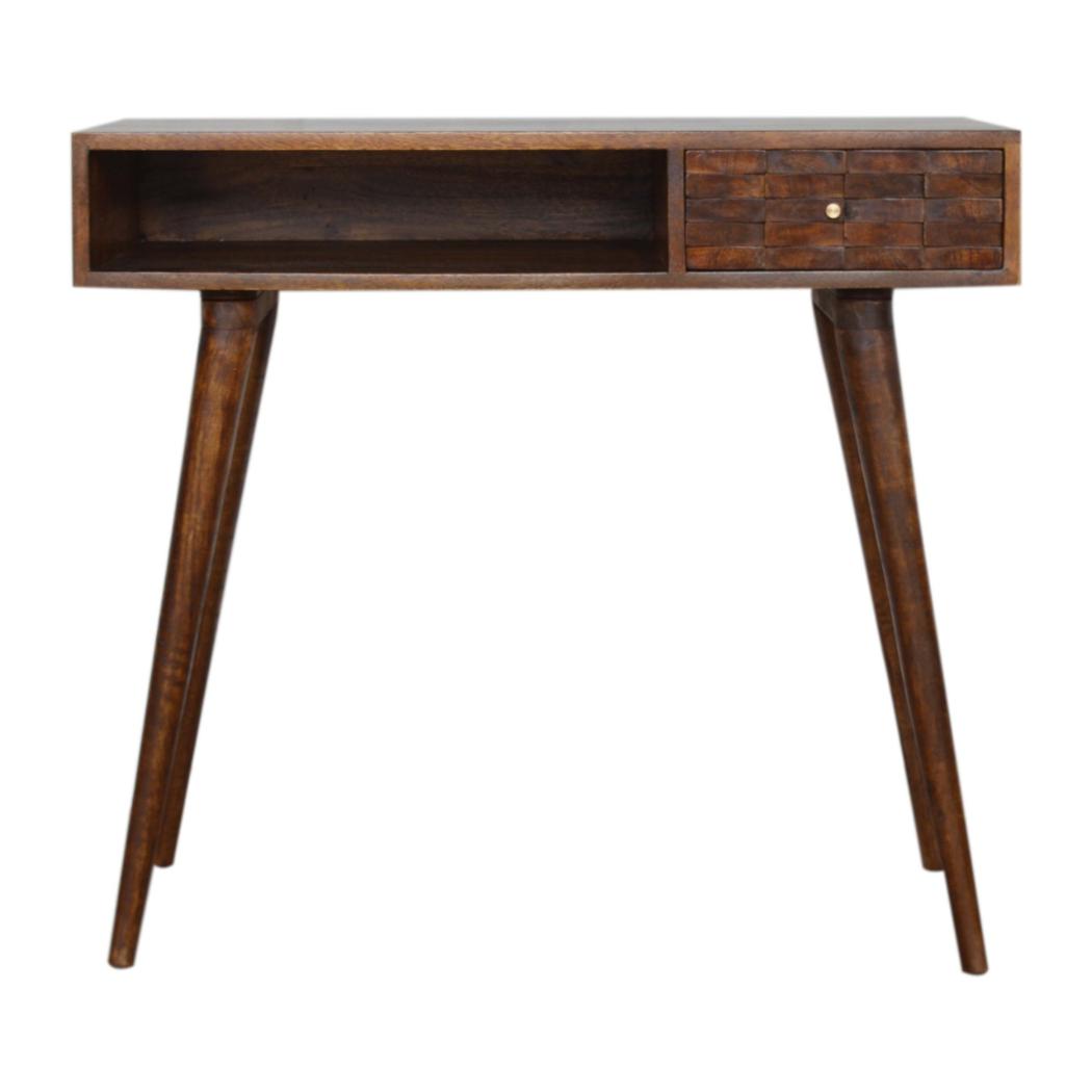 Tile Writing Desk | Solid Mango Wood | Chestnut Finish | Compact Home Office Table