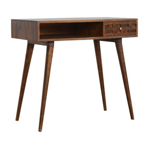 Tile Writing Desk | Solid Mango Wood | Chestnut Finish | Compact Home Office Table