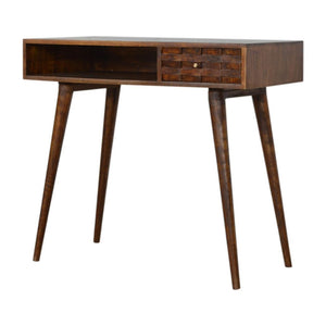 Tile Writing Desk | Solid Mango Wood | Chestnut Finish | Compact Home Office Table