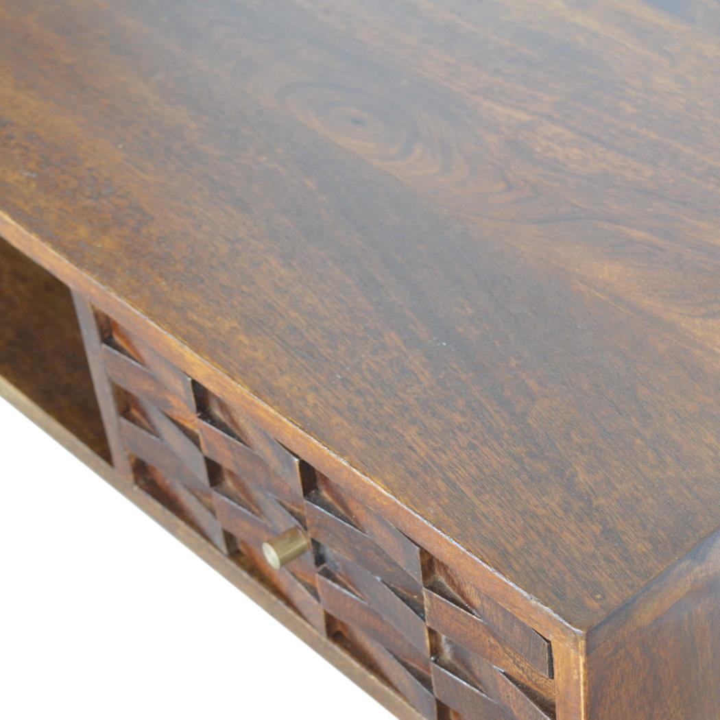Tile Writing Desk | Solid Mango Wood | Chestnut Finish | Compact Home Office Table