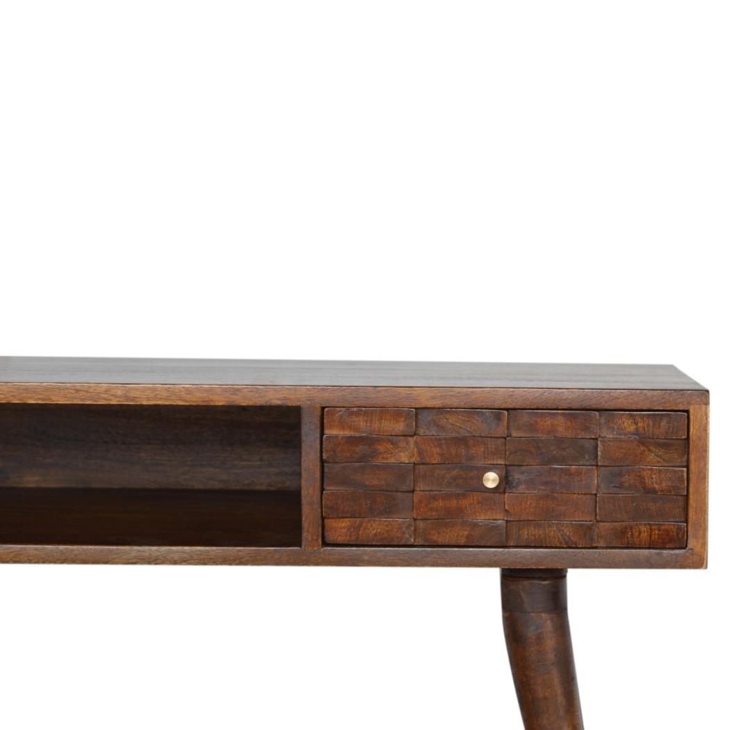 Tile Writing Desk | Solid Mango Wood | Chestnut Finish | Compact Home Office Table