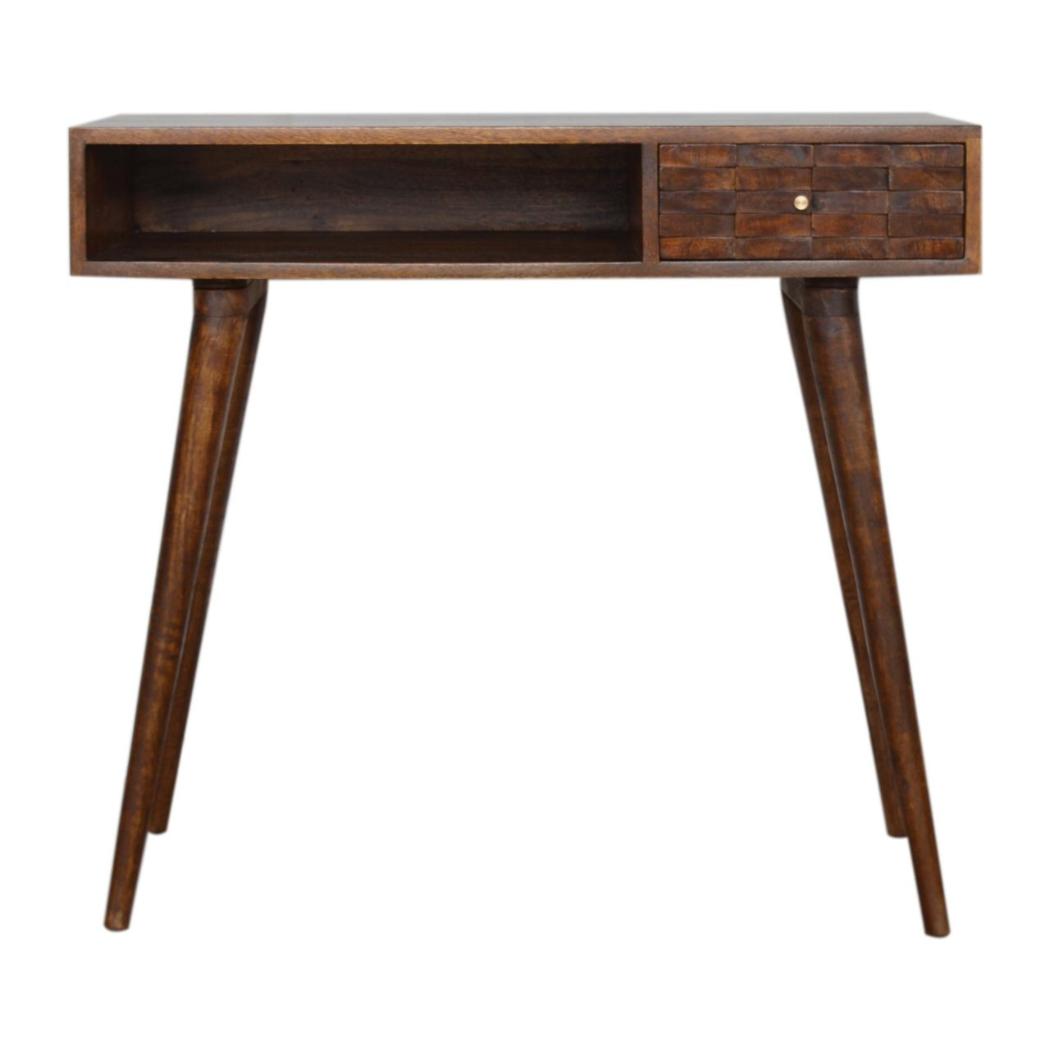 Tile Writing Desk | Solid Mango Wood | Chestnut Finish | Compact Home Office Table
