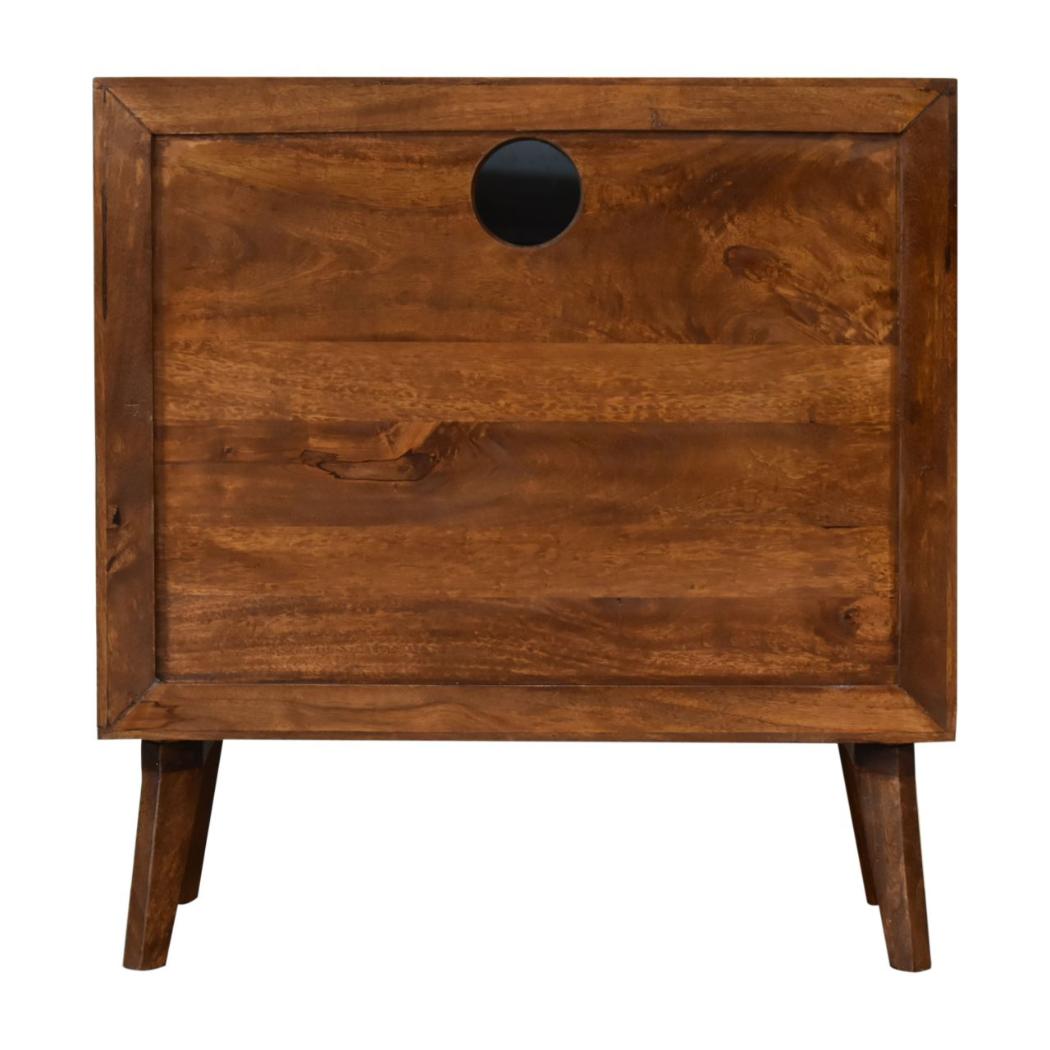 Tova Open Shelf Cabinet | Solid Mango Wood | Chestnut Finish | Patterned Doors