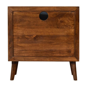 Tova Open Shelf Cabinet | Solid Mango Wood | Chestnut Finish | Patterned Doors