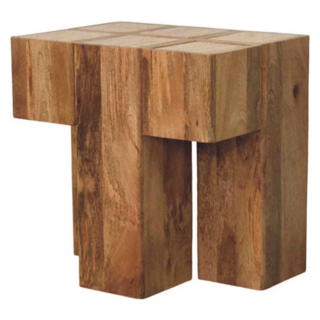 Travertine Top Block Side Table | Sculptural Stone Accent Table