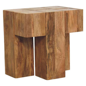 Travertine Top Block Side Table | Sculptural Stone Accent Table