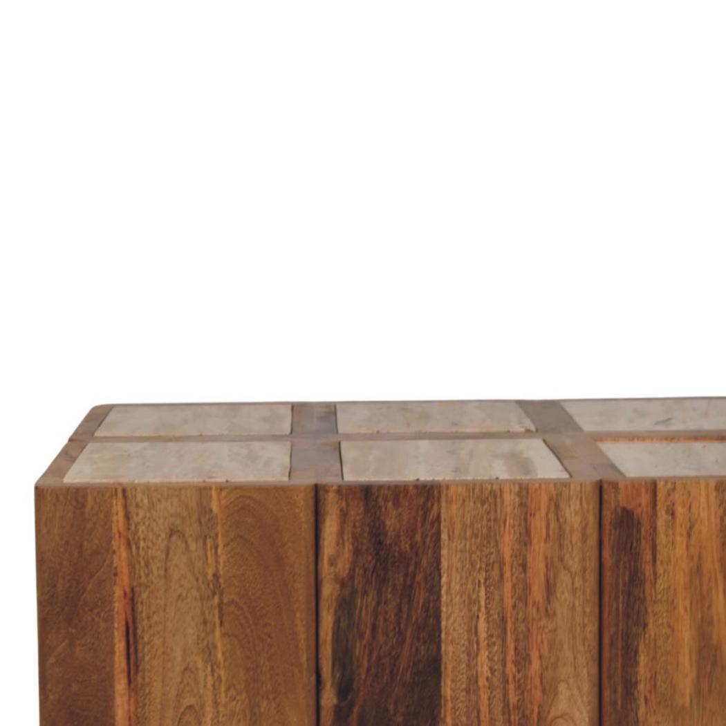 Travertine Top Block Side Table | Sculptural Stone Accent Table