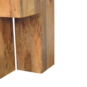 Travertine Top Block Side Table | Sculptural Stone Accent Table