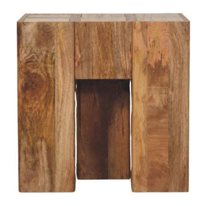 Travertine Top Block Side Table | Sculptural Stone Accent Table