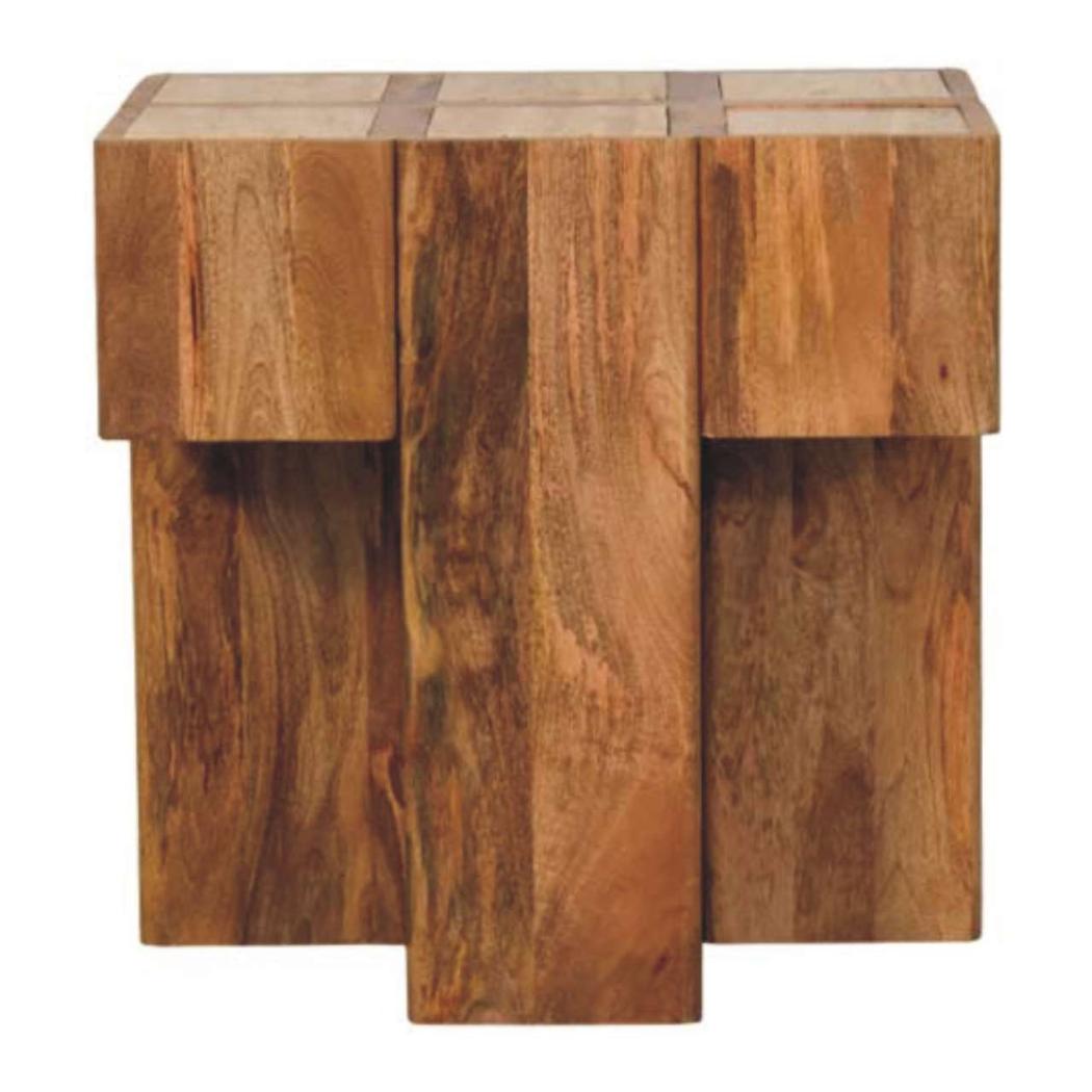 Travertine Top Block Side Table | Sculptural Stone Accent Table