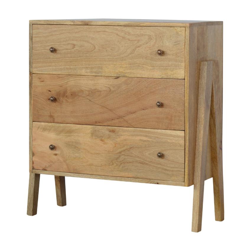 Trestle Mango Wood Chest of Drawers | 3 Drawers | Oak Finish