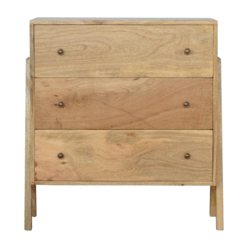 Trestle Mango Wood Chest of Drawers | 3 Drawers | Oak Finish