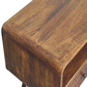 Trio Curved Media Unit | Chestnut Finish | Three-Part Storage Design