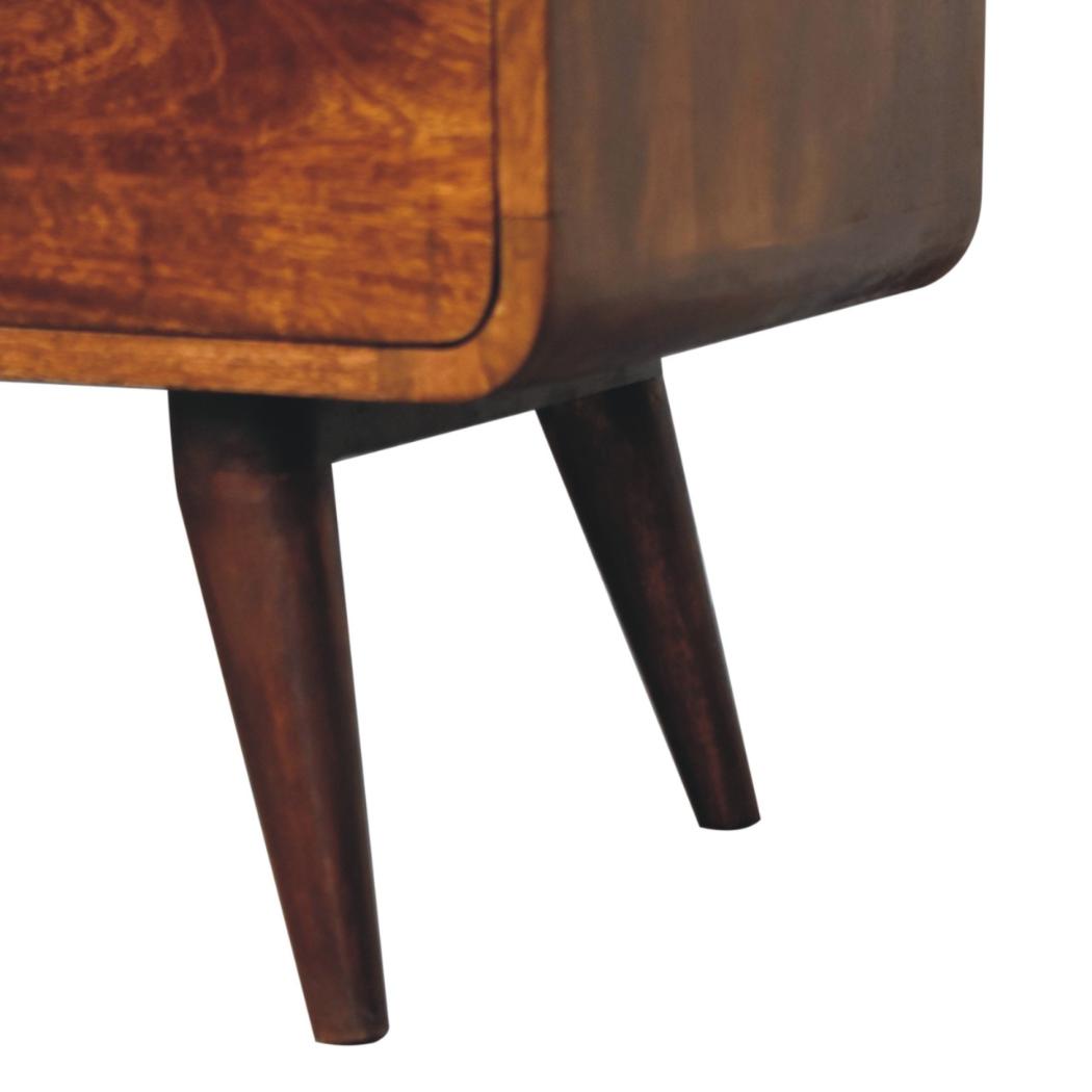 Trio Curved Media Unit | Chestnut Finish | Three-Part Storage Design
