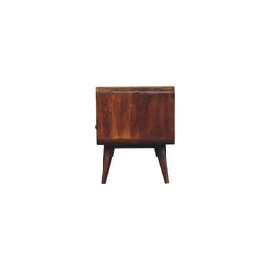 Trio Curved Media Unit | Chestnut Finish | Three-Part Storage Design