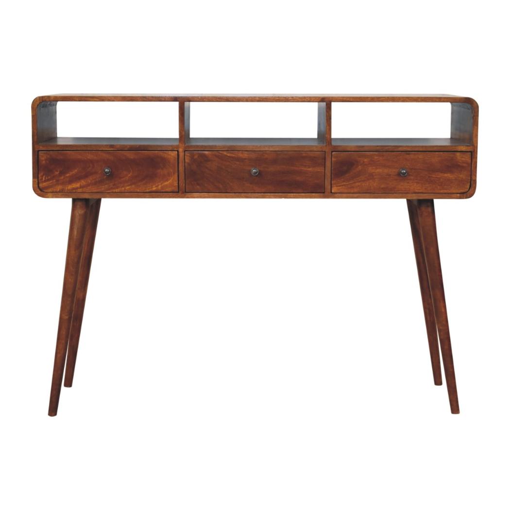 Triple Curved Console Table | Chestnut Finish | Sculptural Hallway Storage
