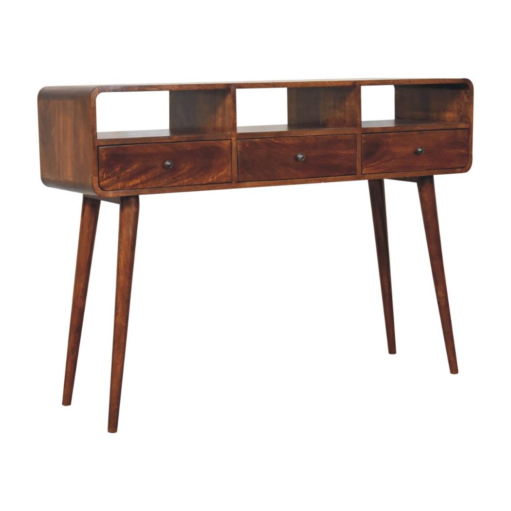 Triple Curved Console Table | Chestnut Finish | Sculptural Hallway Storage