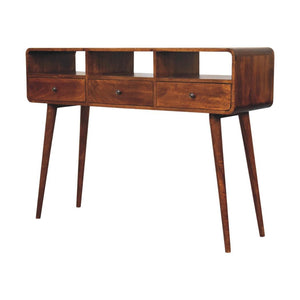 Triple Curved Console Table | Chestnut Finish | Sculptural Hallway Storage