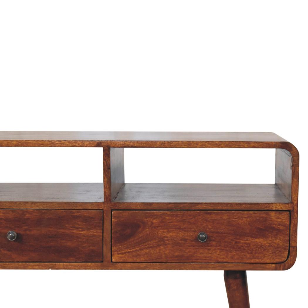 Triple Curved Console Table | Chestnut Finish | Sculptural Hallway Storage