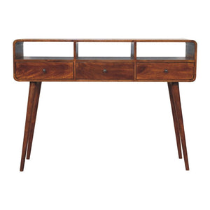 Triple Curved Console Table | Chestnut Finish | Sculptural Hallway Storage