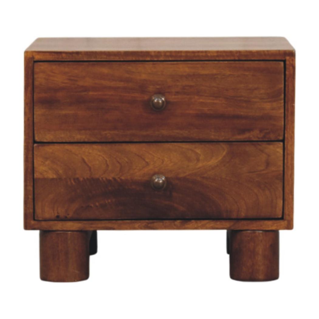 Tula Bedside Table | Solid Mango Wood | Chestnut Finish | 2 Drawers