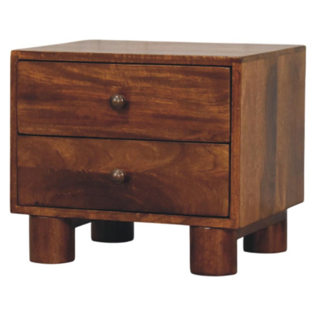 Tula Bedside Table | Solid Mango Wood | Chestnut Finish | 2 Drawers