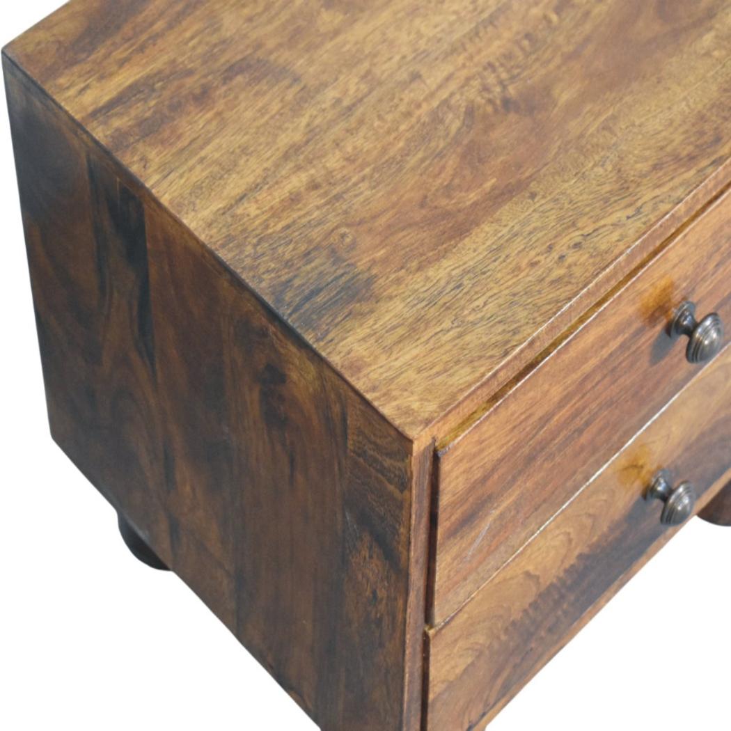 Tula Bedside Table | Solid Mango Wood | Chestnut Finish | 2 Drawers