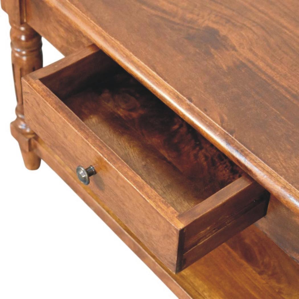 Turned-Leg Coffee Table | Solid Mango Wood | Chestnut Finish | 2 Drawers